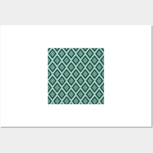 Dark green and greyish green diamond motif pattern Posters and Art